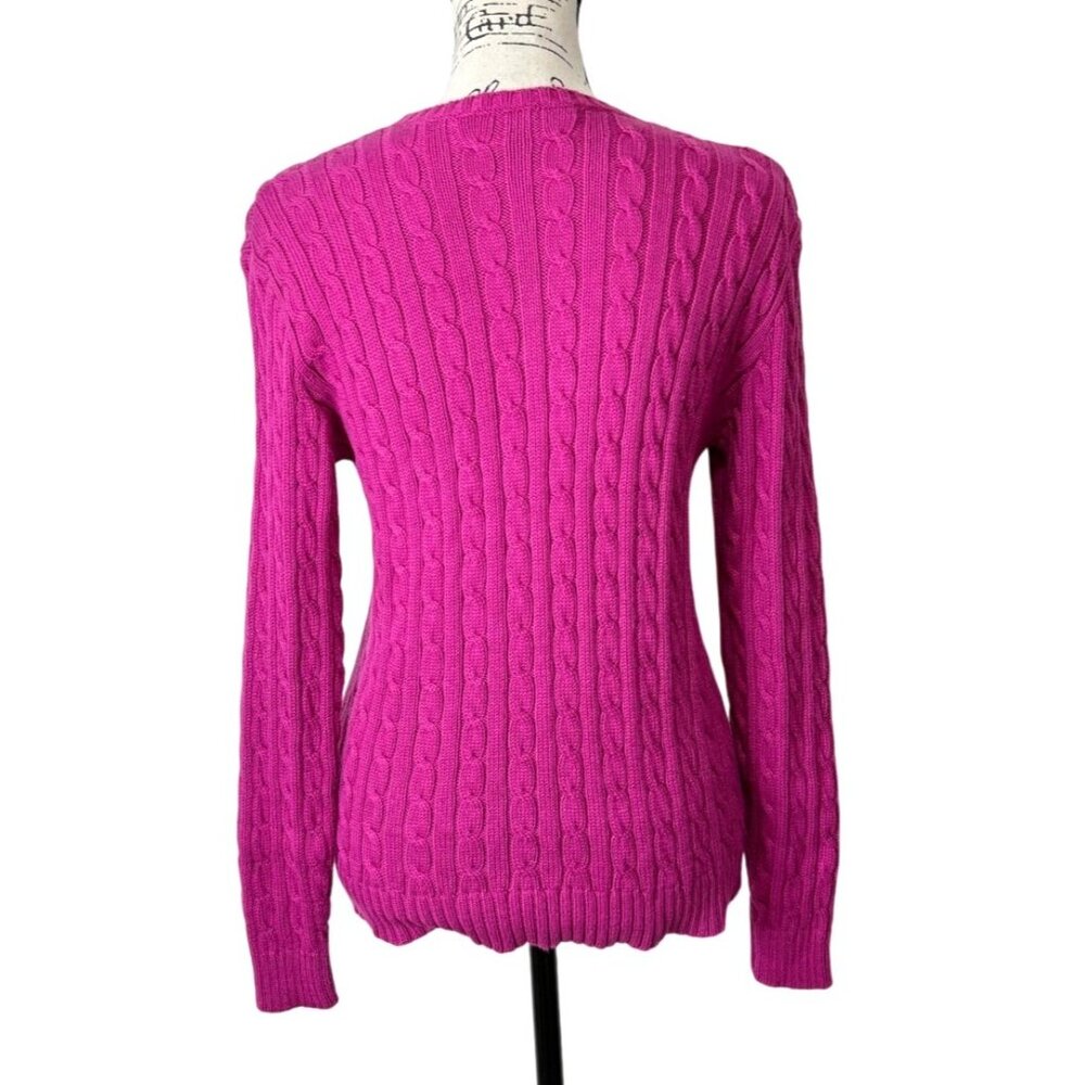 Ralph Lauren Sport Cable Knit Sweater Magenta Pink Pullover Cotton Womens Size M - Picture 3 of 8
